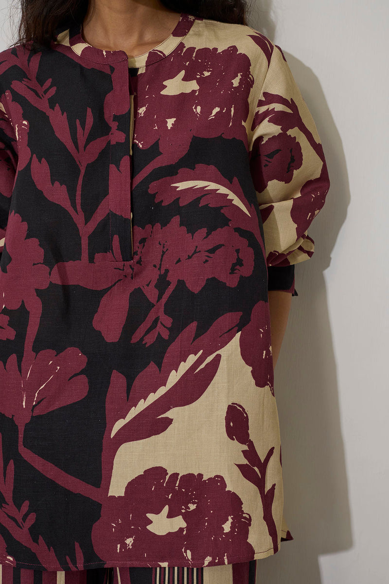 Stripe Marigold Top-Purple linen top/shirt by World of SiSa in purple for women in Singapore