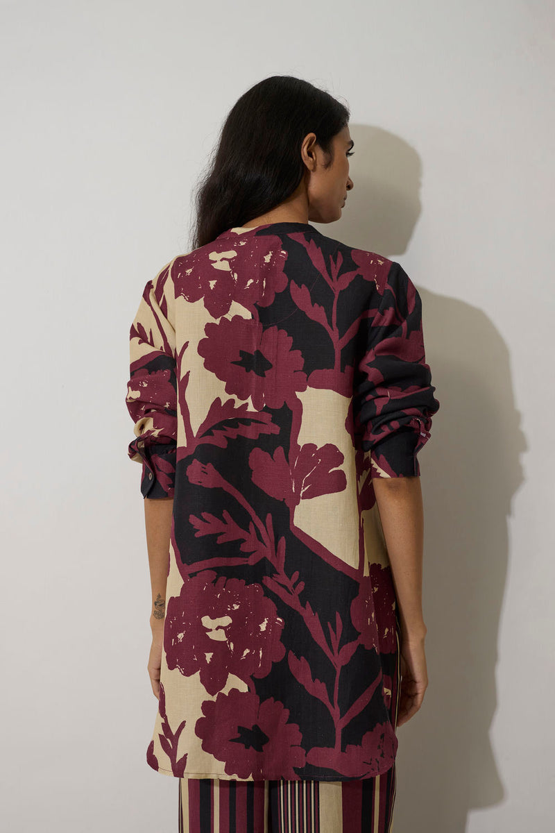 Stripe Marigold Set-Purple linen co-ord set by World of SiSa in purple for women in Singapore
