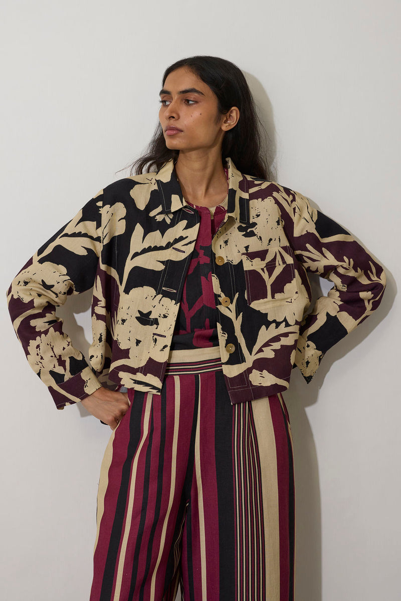 Marigold Crop Jacket-Charcoal linen jacket/overlay by World of SiSa in charcoal for women in Singapore