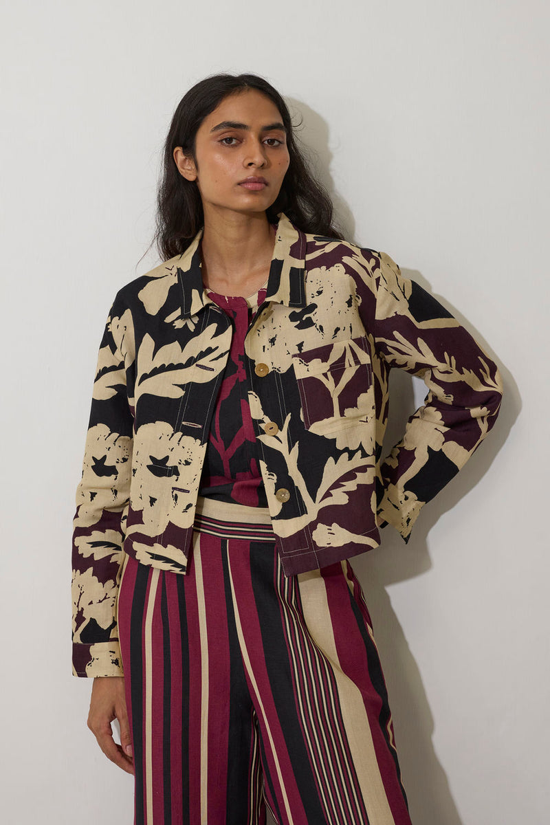 Marigold Crop Jacket-Charcoal linen jacket/overlay by World of SiSa in charcoal for women in Singapore