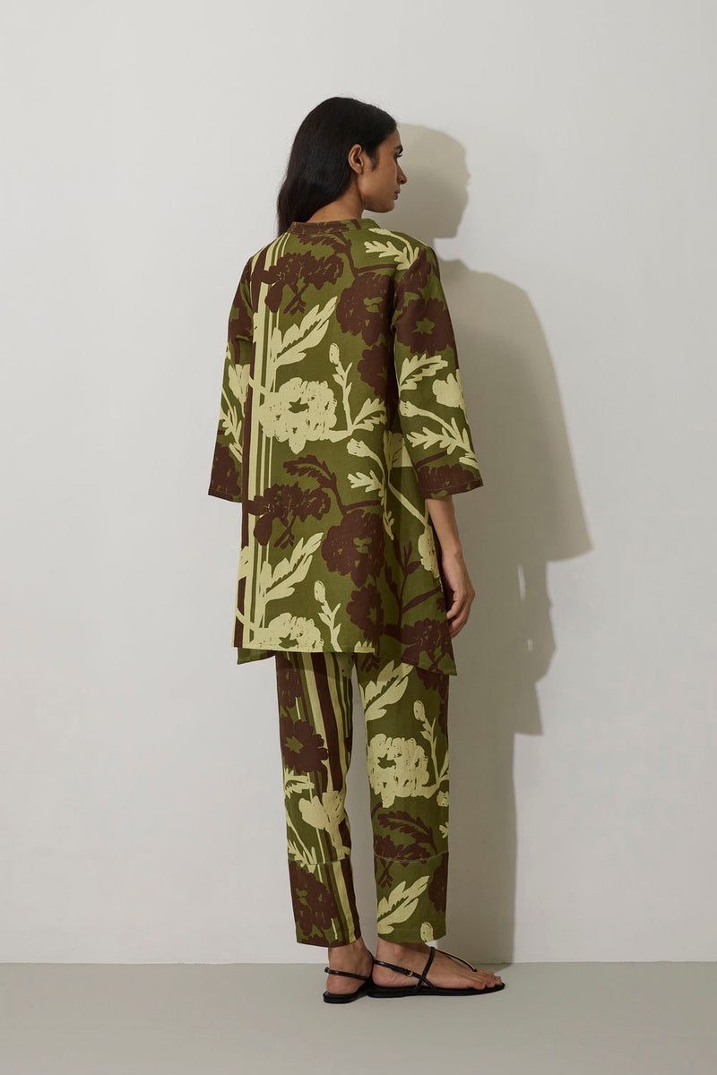 Marigold Overgrowth Set-Olive linen co-ord set by World of SiSa in olive for women in Singapore
