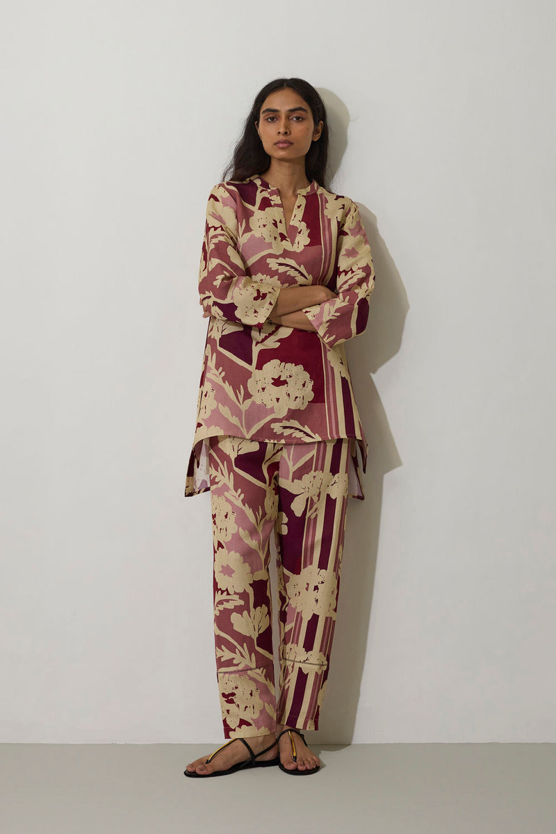 Marigold Overgrowth Set-Pink linen co-ord set by World of SiSa in pink for women in Singapore