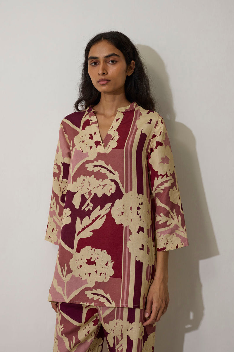 Marigold Overgrowth Set-Pink linen co-ord set by World of SiSa in pink for women in Singapore