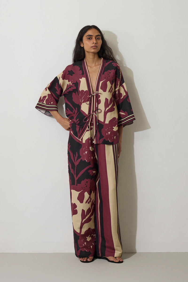 Tie-knot Marigold Top-Purple linen top/shirt by World of SiSa in purple for women in Singapore