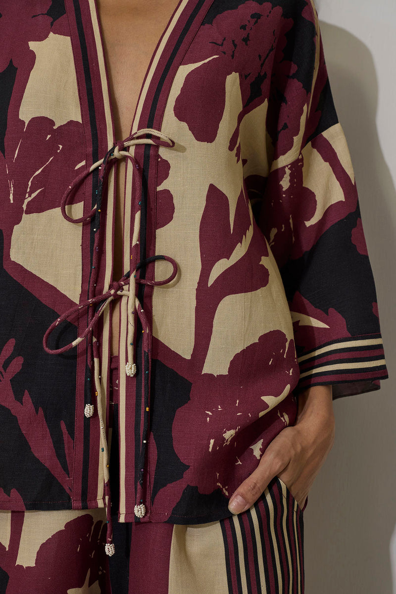 Tie-knot Marigold Set-Purple linen co-ord set by World of SiSa in purple for women in Singapore