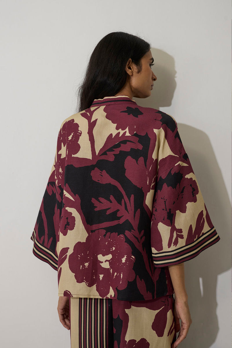 Tie-knot Marigold Set-Purple linen co-ord set by World of SiSa in purple for women in Singapore
