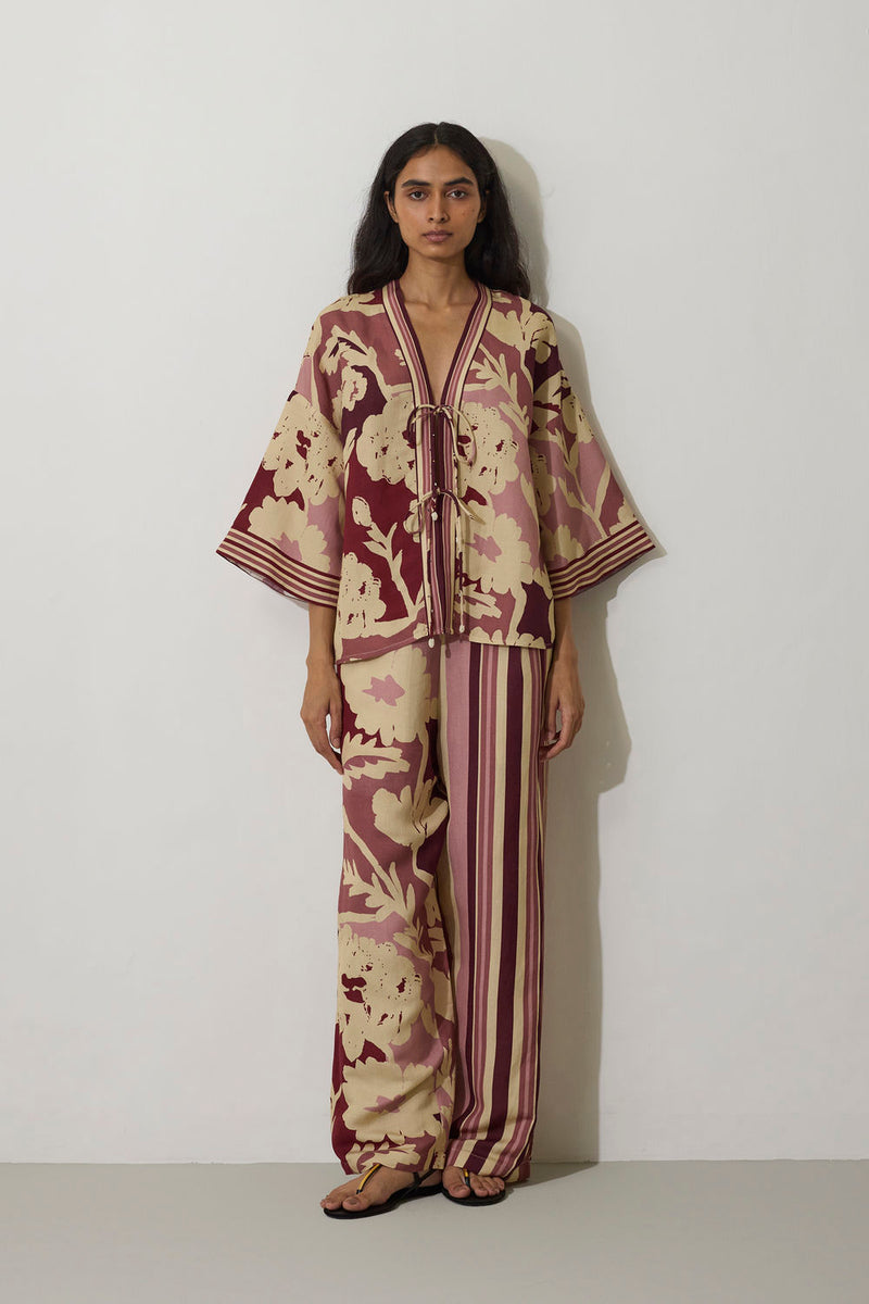 Tie-knot Marigold Top-Pink linen top/shirt by World of SiSa in pink for women in Singapore