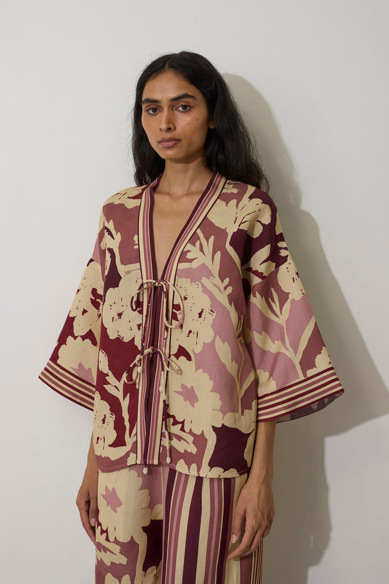 Tie-knot Marigold Set-Pink linen co-ord set by World of SiSa in pink for women in Singapore
