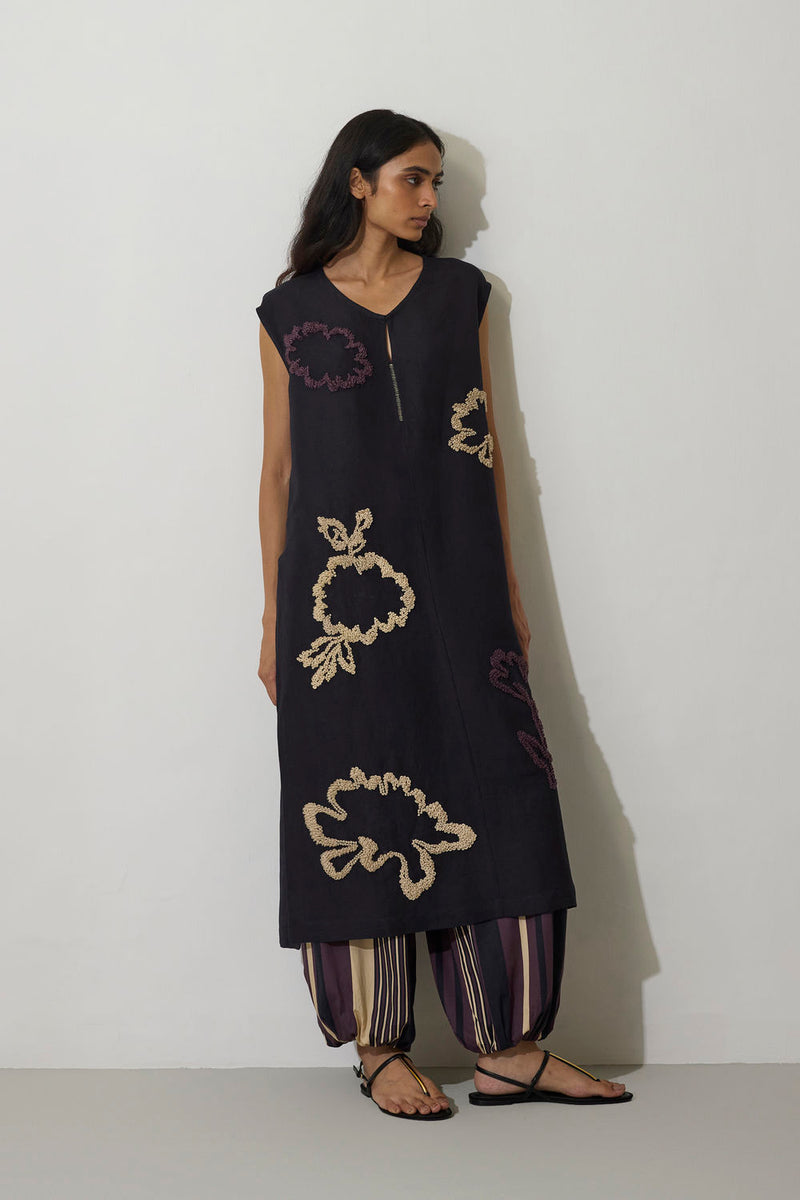 French Knot Marigold Set linen co-ord set by World of SiSa in charcoal for women in Singapore