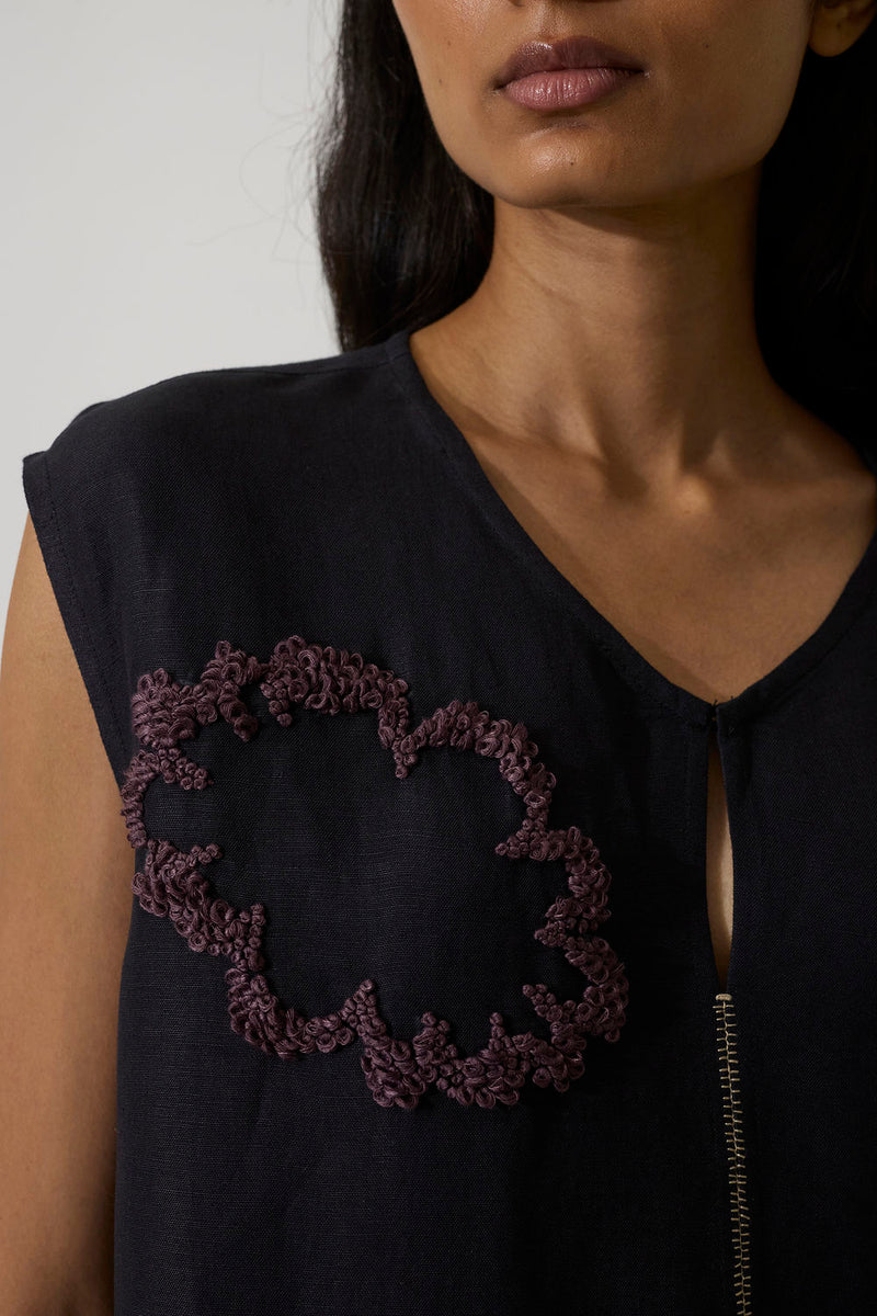 French Knot Marigold Set linen co-ord set by World of SiSa in charcoal for women in Singapore