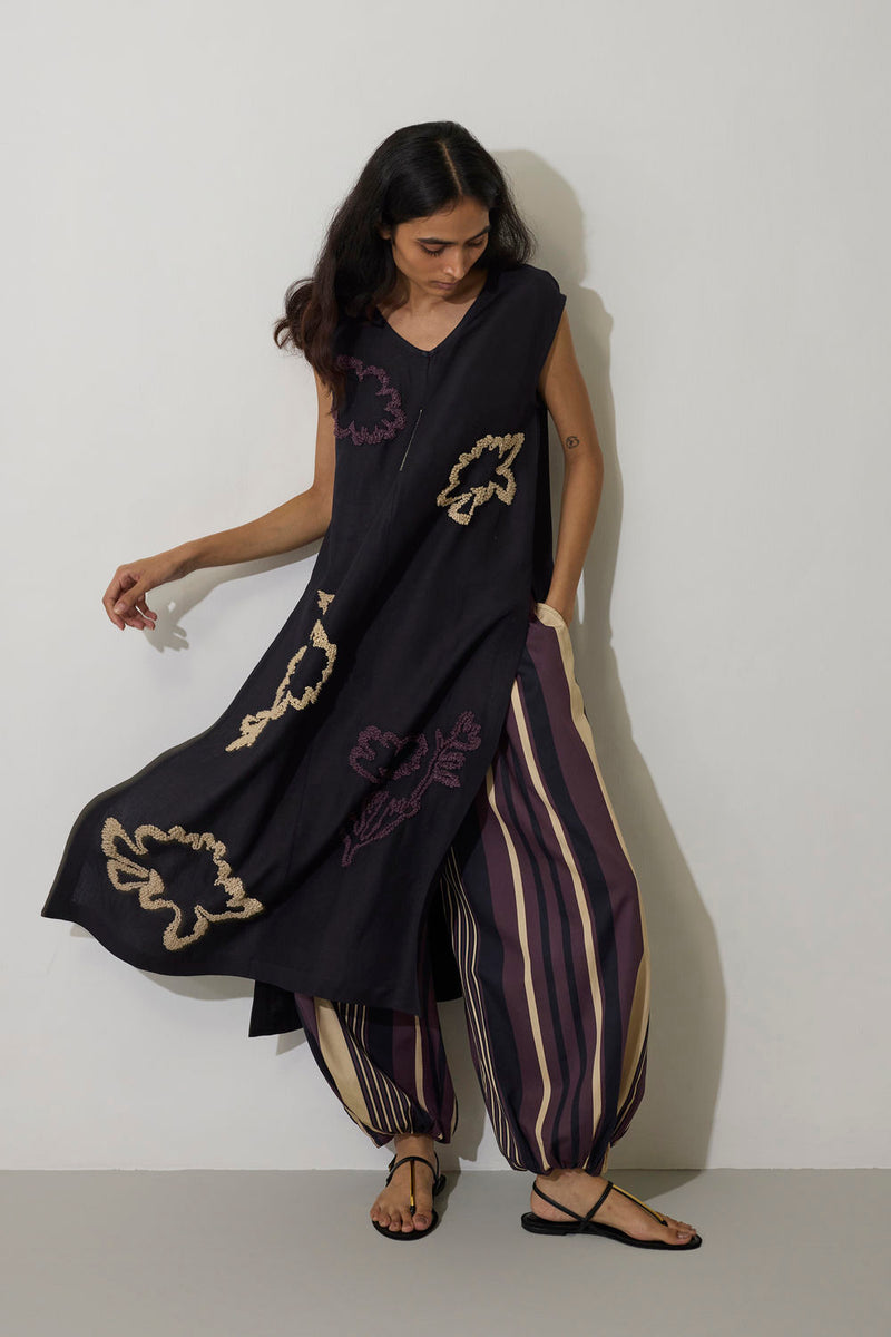 French Knot Marigold Set linen co-ord set by World of SiSa in charcoal for women in Singapore