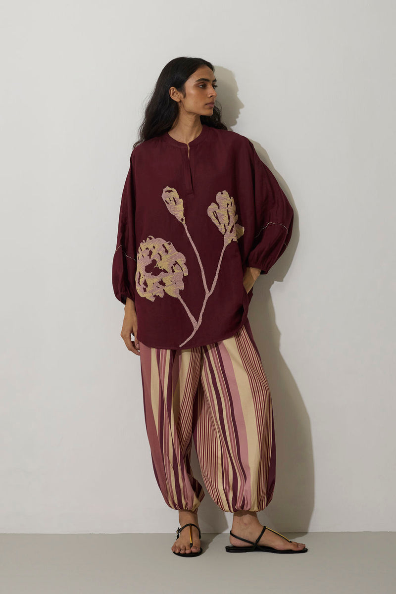 Stripe Balloon Pants-Pink cotton pant/trouser by World of SiSa in pink for women in Singapore