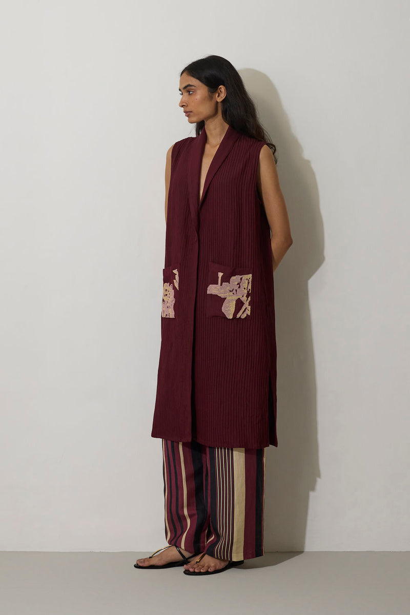 Pintuck Linen Duster Set linen co-ord set by World of SiSa in purple for women in Singapore