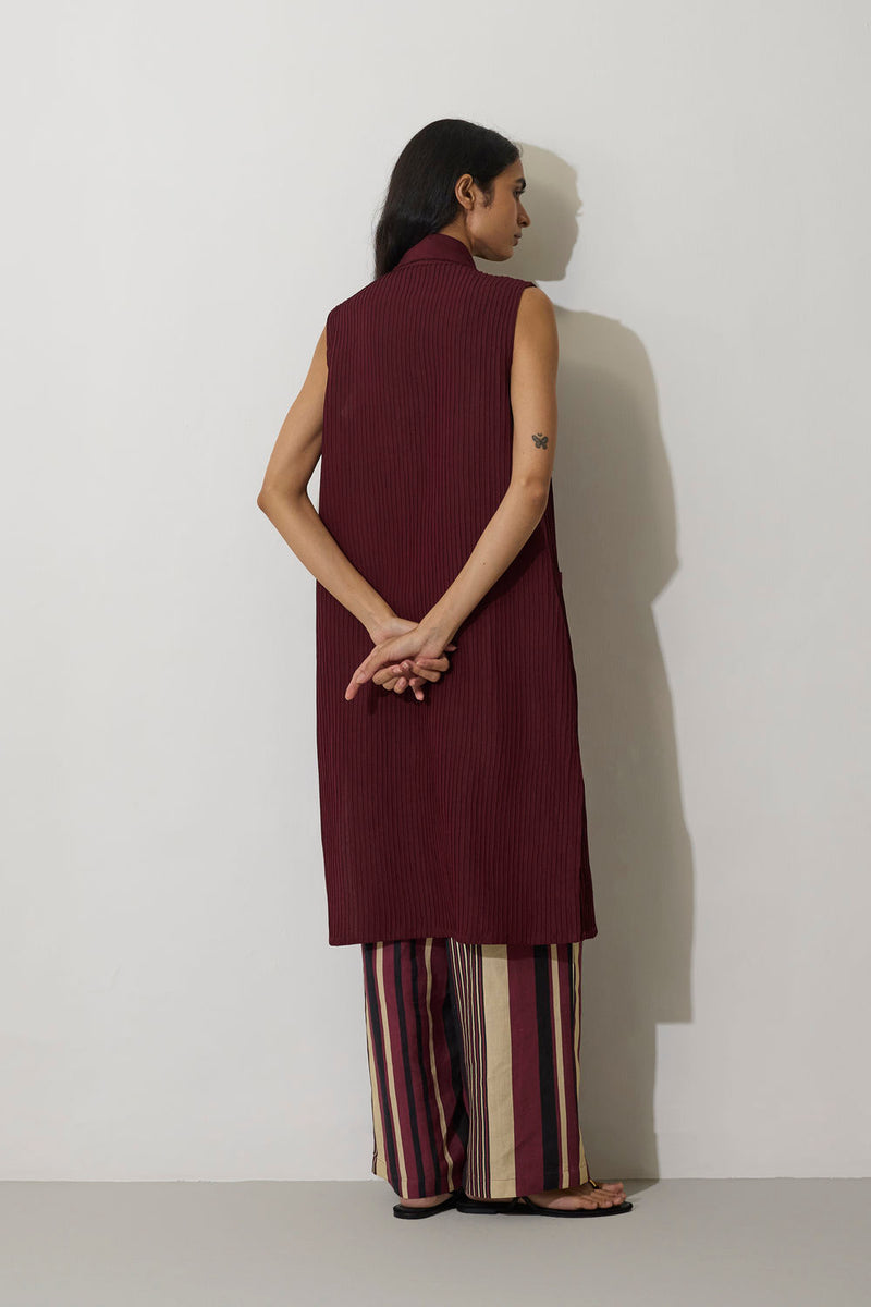 Pintuck Linen Sleeveless Duster linen jacket/overlay by World of SiSa in purple for women in Singapore