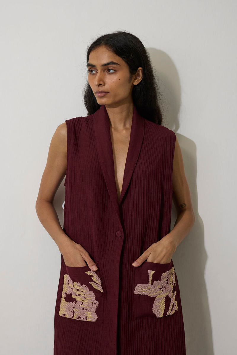 Pintuck Linen Sleeveless Duster linen jacket/overlay by World of SiSa in purple for women in Singapore