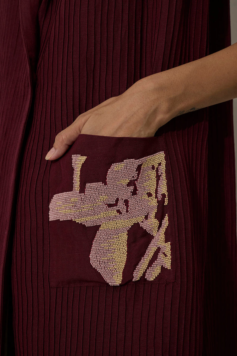 Pintuck Linen Sleeveless Duster linen jacket/overlay by World of SiSa in purple for women in Singapore