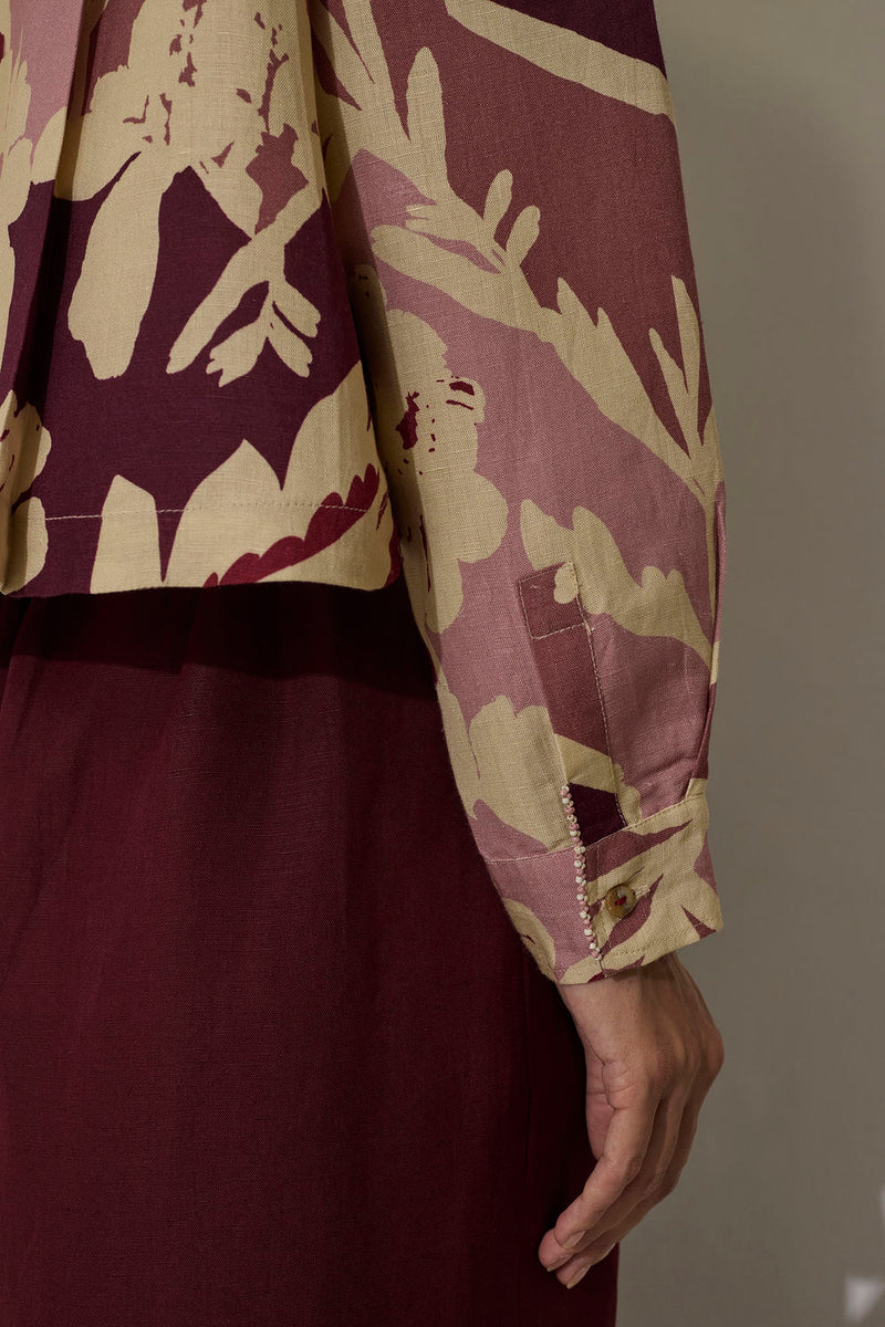 Marigold Crop Jacket-Red linen jacket/overlay by World of SiSa in red for women in Singapore