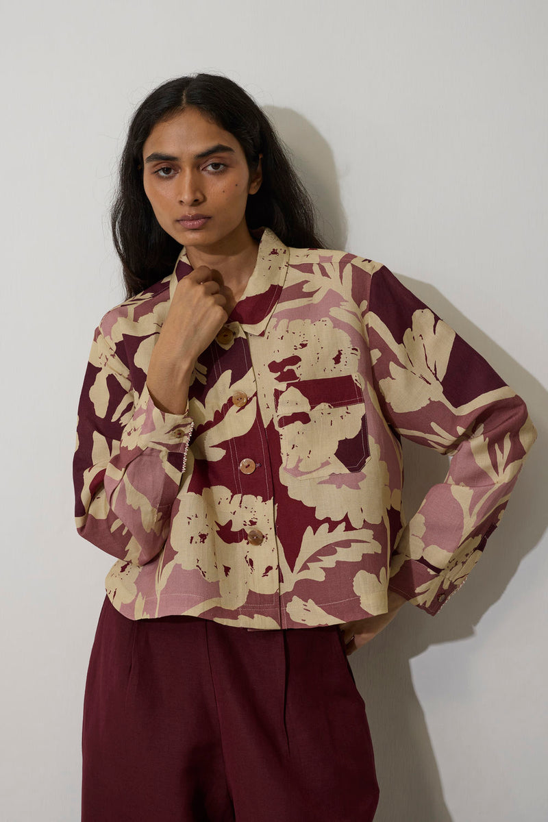 Marigold Crop Jacket-Red linen jacket/overlay by World of SiSa in red for women in Singapore