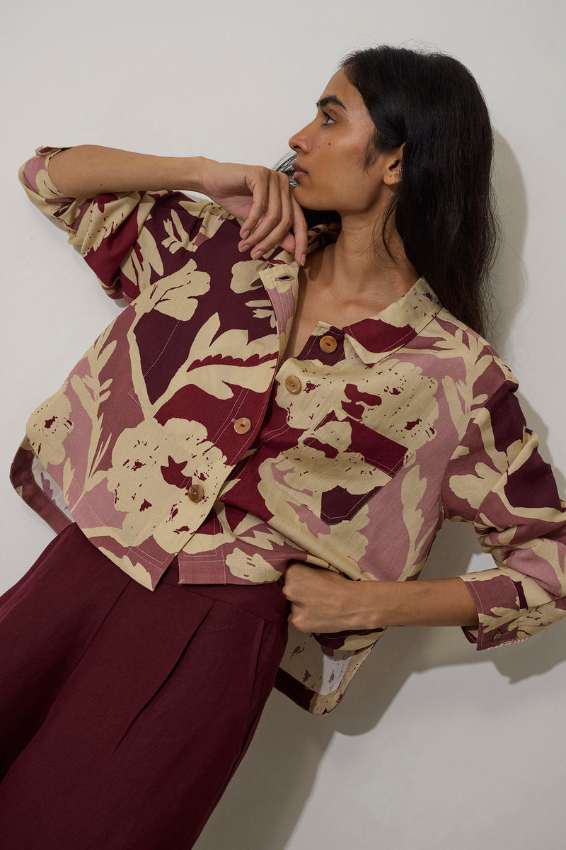 Marigold Crop Jacket-Red linen jacket/overlay by World of SiSa in red for women in Singapore