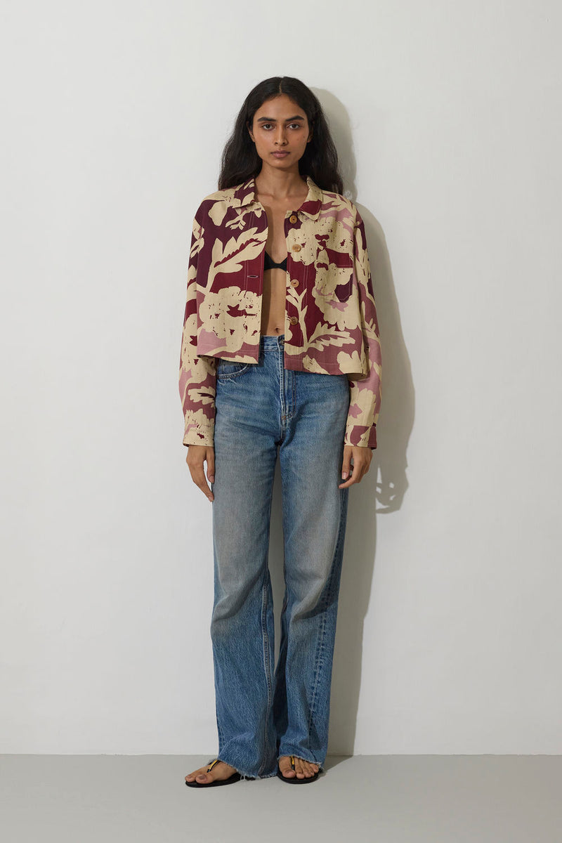 Marigold Crop Jacket-Red linen jacket/overlay by World of SiSa in red for women in Singapore