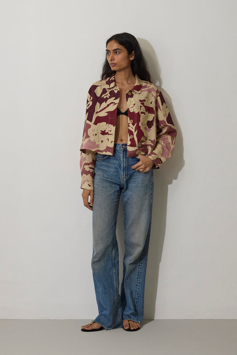 Marigold Crop Jacket-Red linen jacket/overlay by World of SiSa in red for women in Singapore