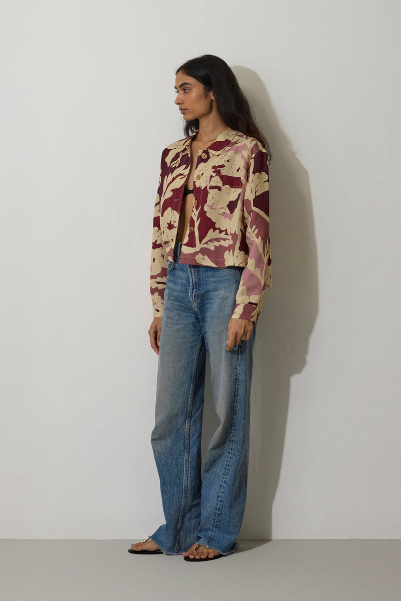 Marigold Crop Jacket-Red linen jacket/overlay by World of SiSa in red for women in Singapore