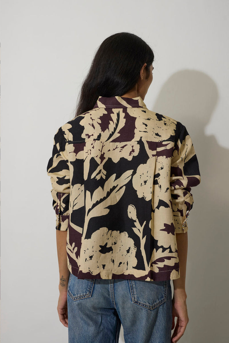 Marigold Crop Jacket-Charcoal linen jacket/overlay by World of SiSa in charcoal for women in Singapore