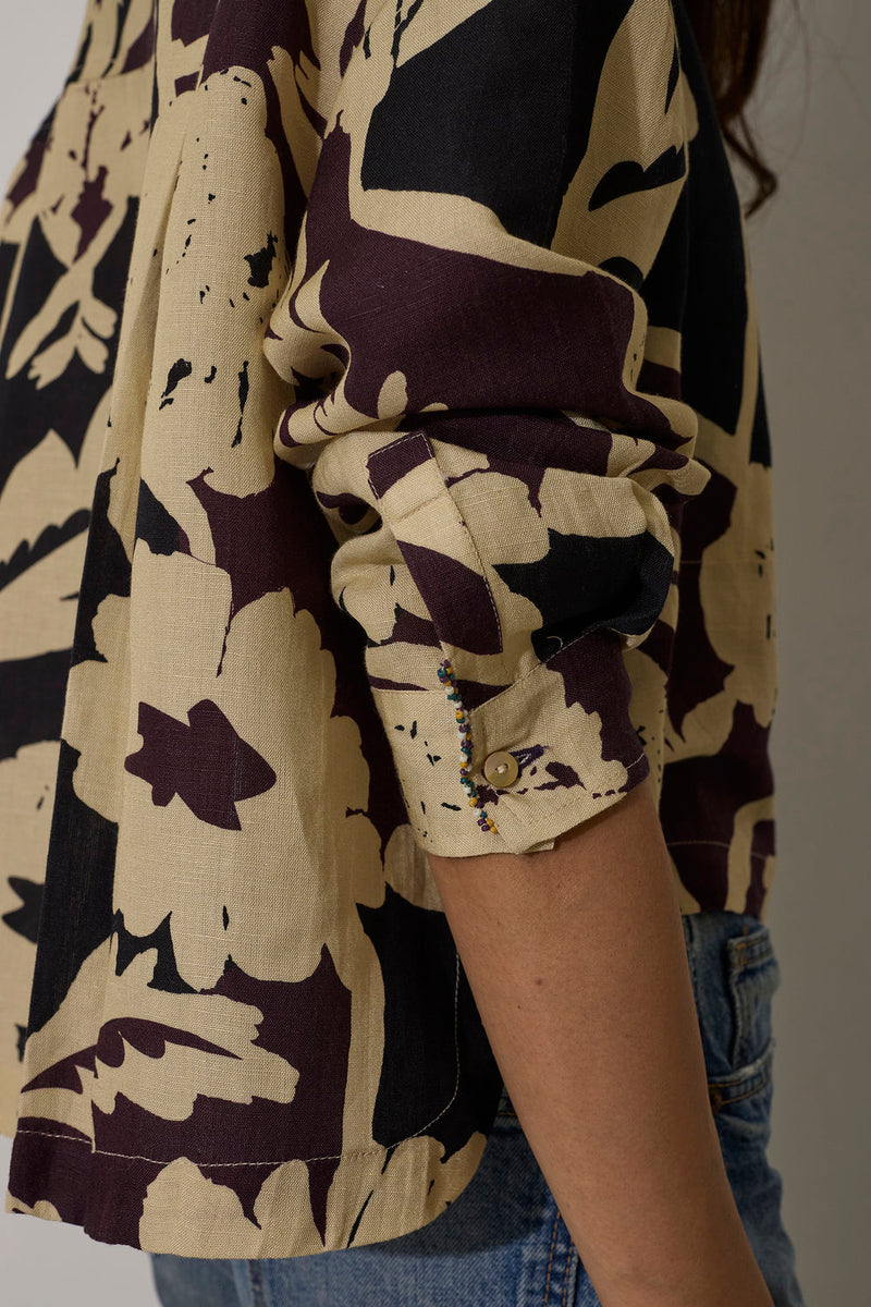 Marigold Crop Jacket-Charcoal linen jacket/overlay by World of SiSa in charcoal for women in Singapore