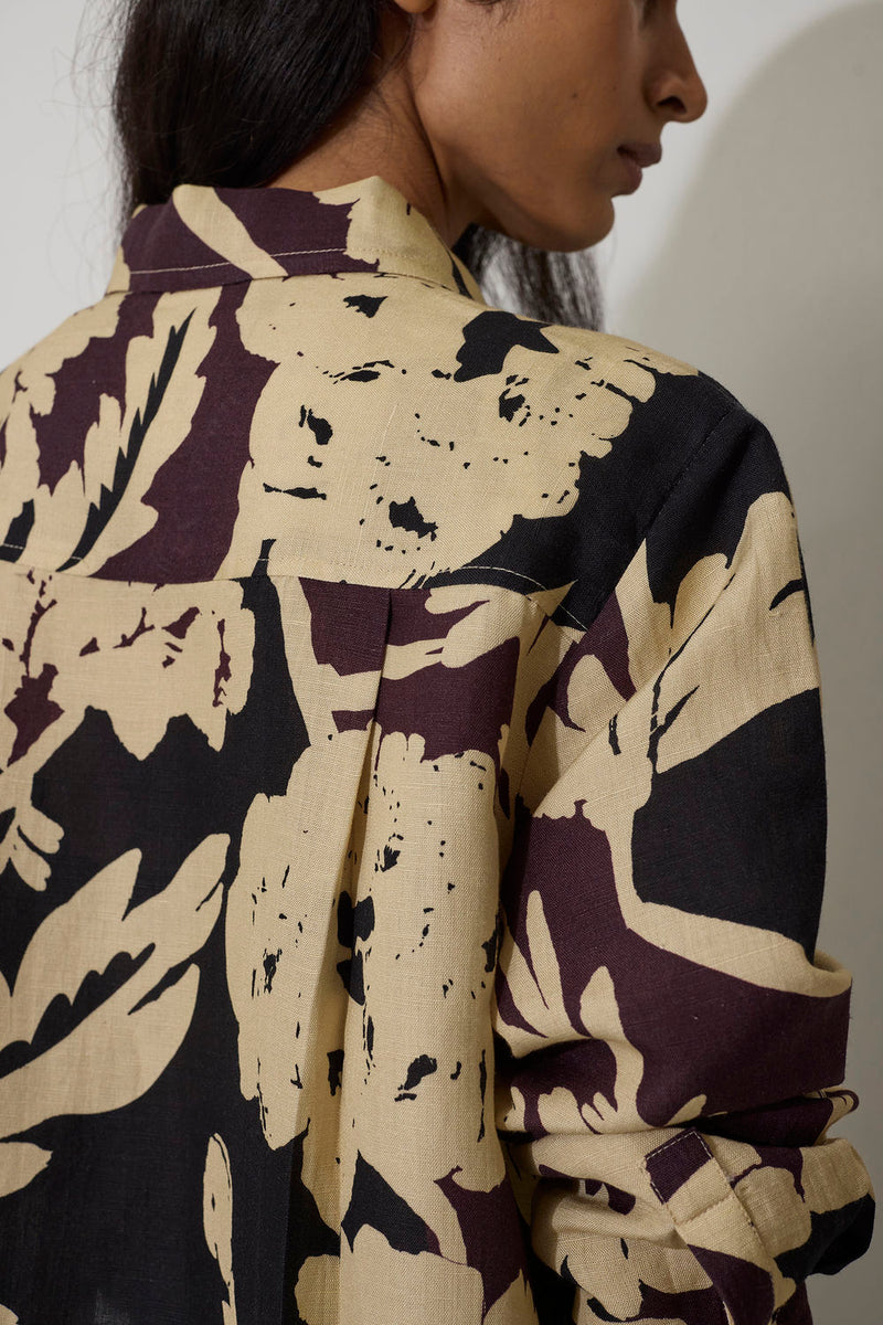 Marigold Crop Jacket-Charcoal linen jacket/overlay by World of SiSa in charcoal for women in Singapore