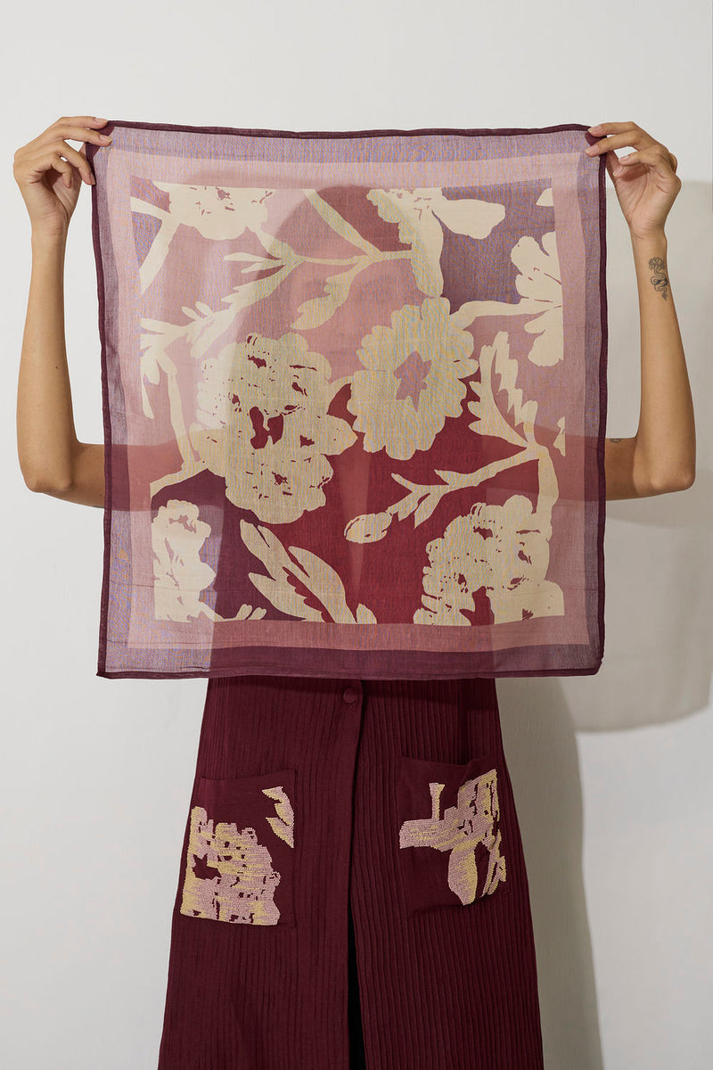 Marigold Stripe Square Scarf-Pink chanderi scarve/stole by World of SiSa in pink for women in Singapore