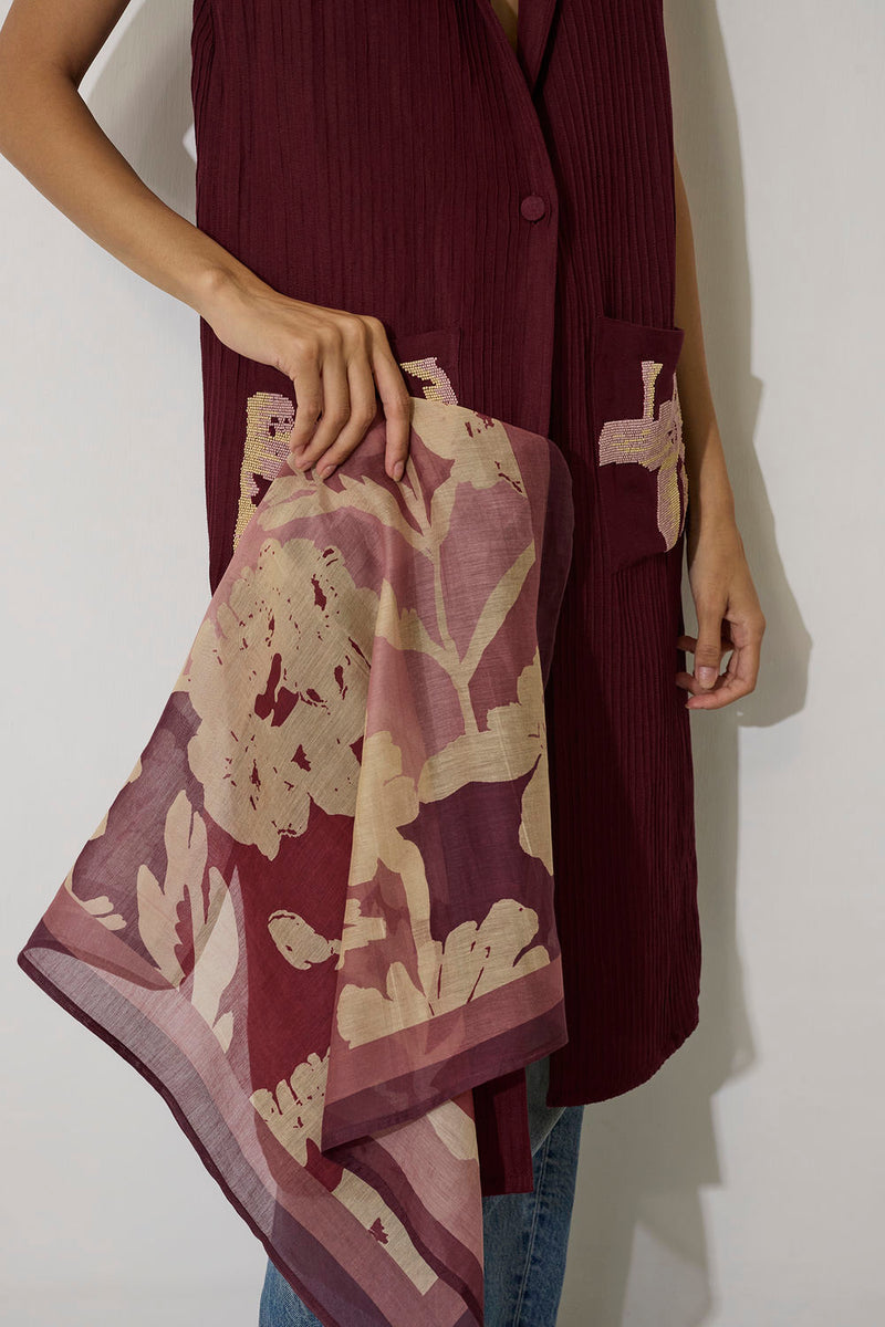 Marigold Stripe Square Scarf-Pink chanderi scarve/stole by World of SiSa in pink for women in Singapore