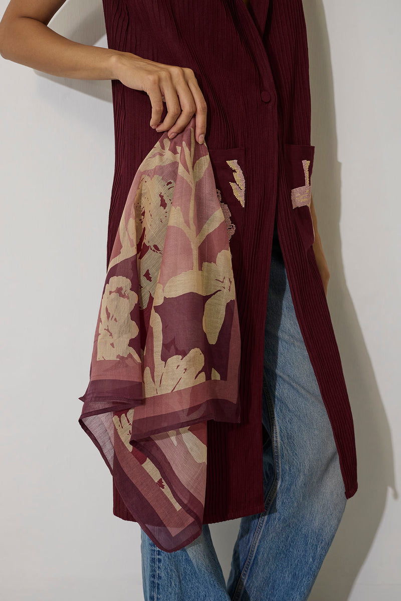 Marigold Stripe Square Scarf-Pink chanderi scarve/stole by World of SiSa in pink for women in Singapore