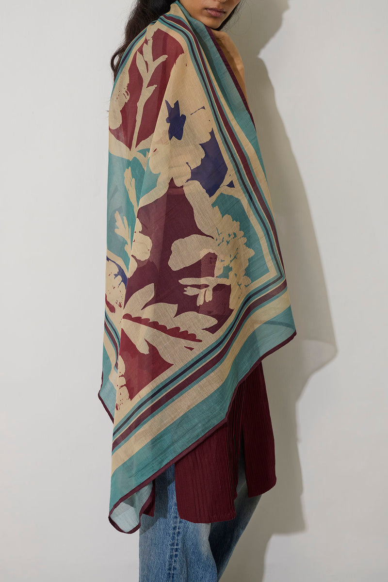 Marigold Stripe Square Scarf-Blue chanderi scarve/stole by World of SiSa in blue for women in Singapore