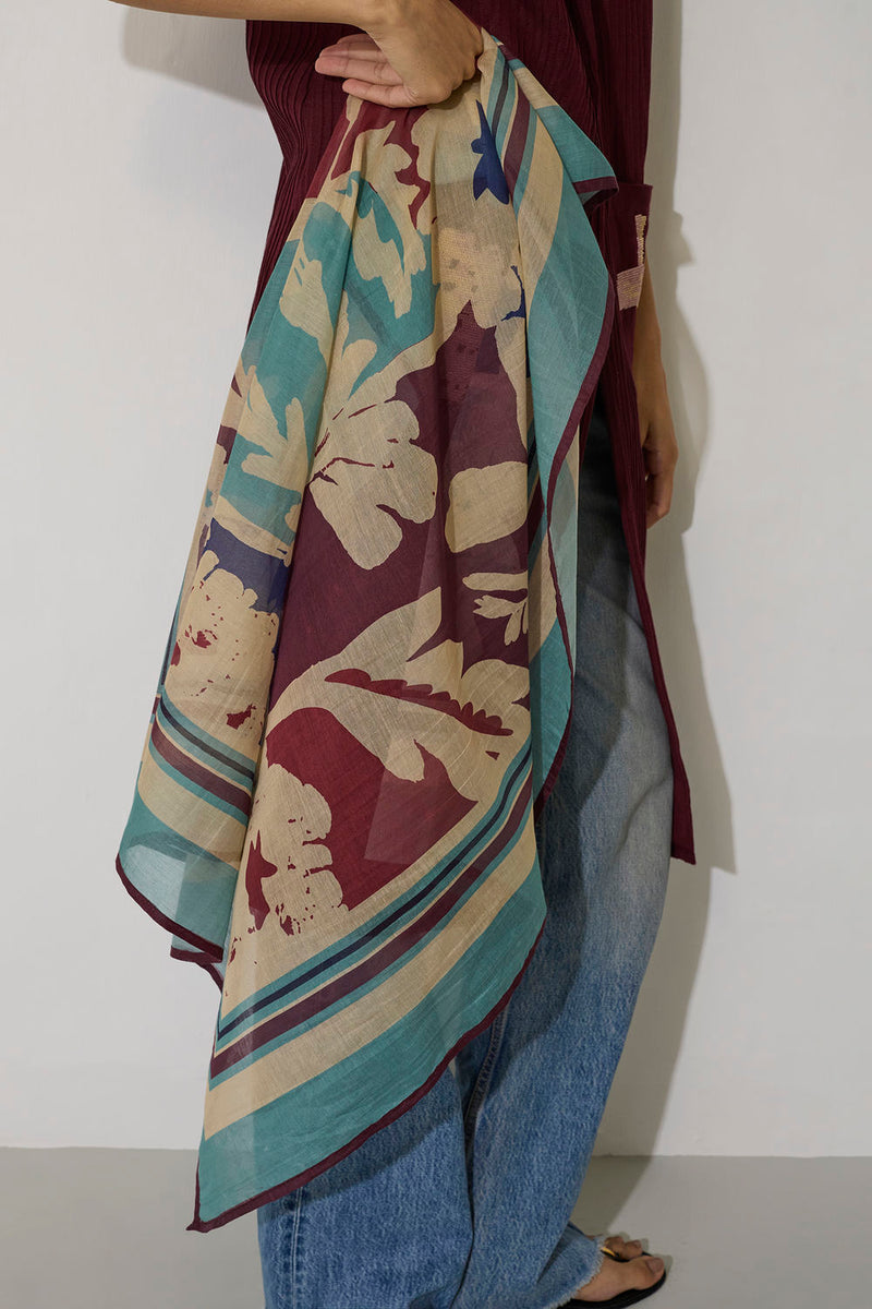 Marigold Stripe Square Scarf-Blue chanderi scarve/stole by World of SiSa in blue for women in Singapore