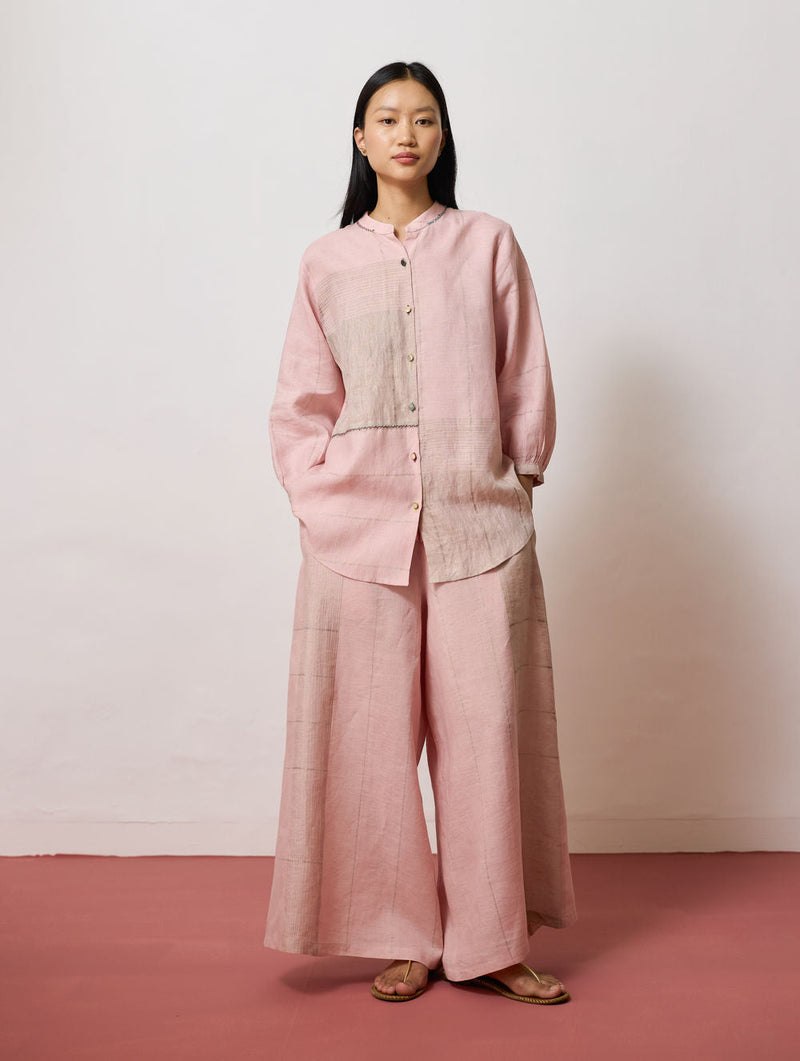 Rin Metallic Linen Co-ord-Pink linen co-ord set by Manan in pink for women in Singapore