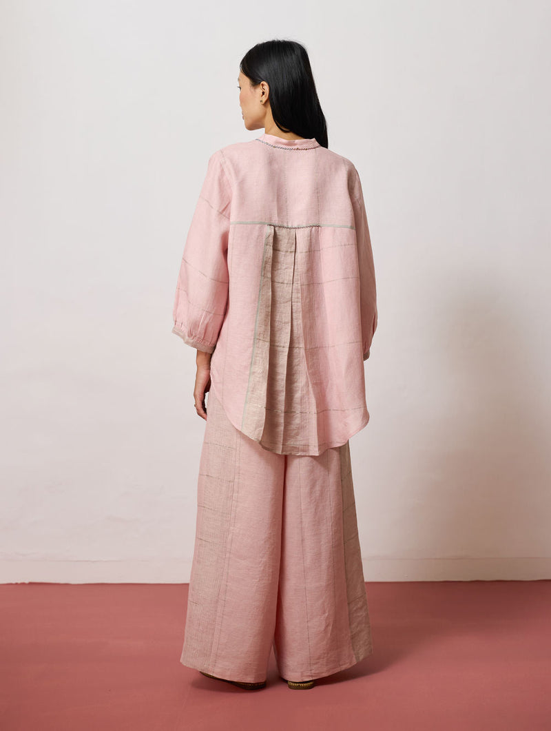 Rin Metallic Linen Co-ord-Pink linen co-ord set by Manan in pink for women in Singapore