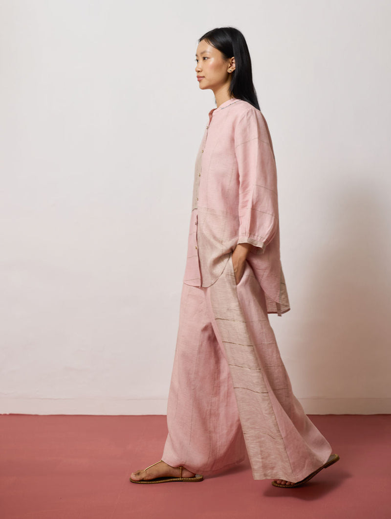 Rin Metallic Linen Shirt-Pink linen top/shirt by Manan in pink for women in Singapore