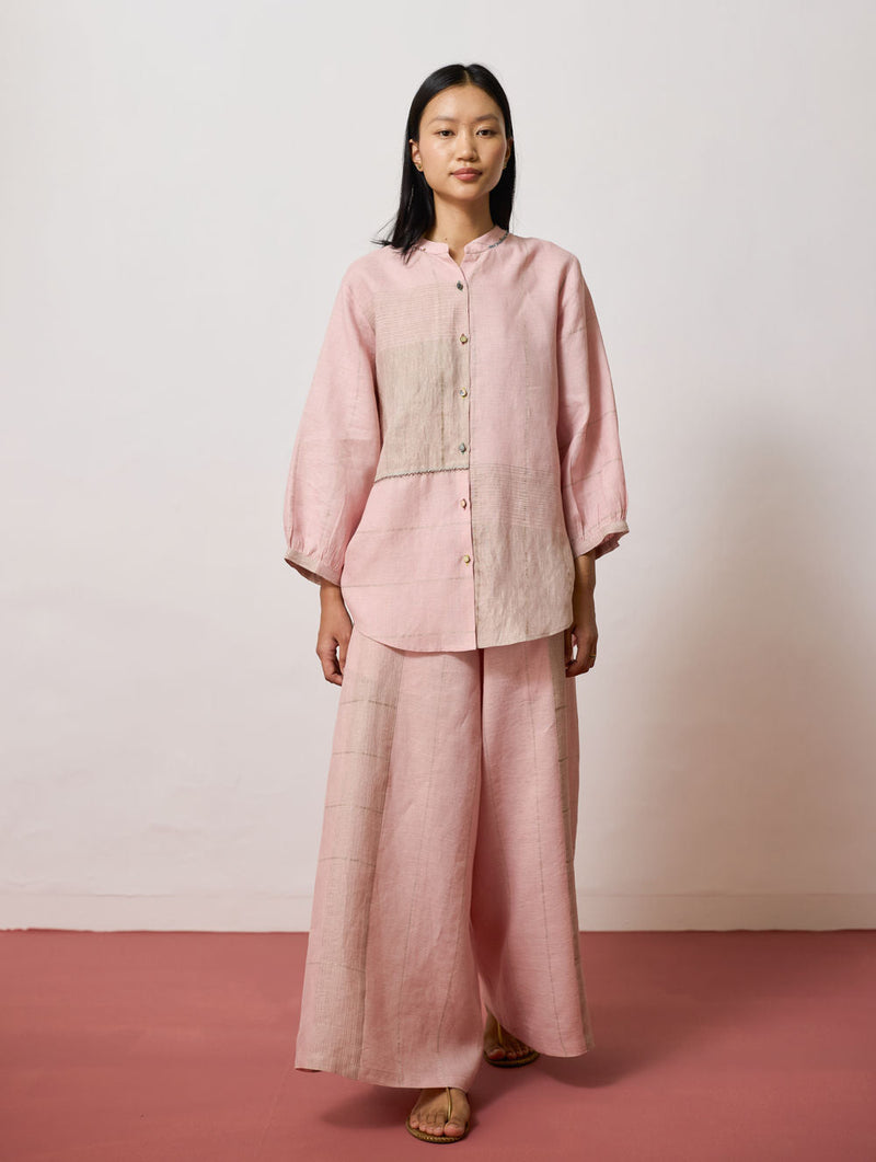 Rin Metallic Linen Co-ord-Pink linen co-ord set by Manan in pink for women in Singapore