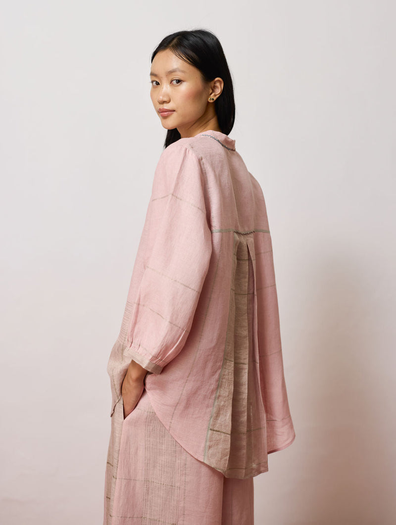 Rin Metallic Linen Co-ord-Pink linen co-ord set by Manan in pink for women in Singapore