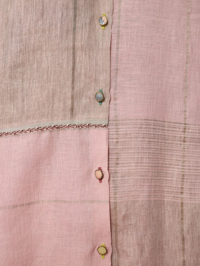 Rin Metallic Linen Shirt-Pink linen top/shirt by Manan in pink for women in Singapore