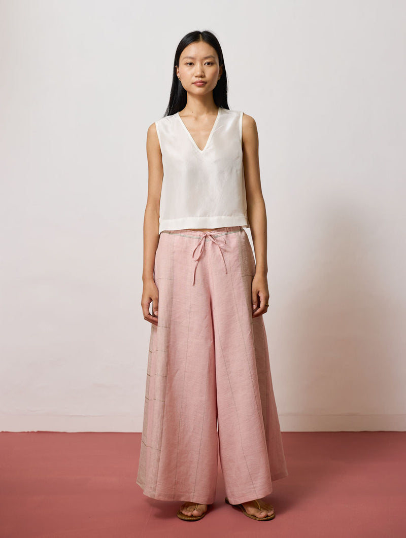 Sera Wide-Leg Metallic Linen Pants-Pink linen pant/trousers by Manan in pink for women in Singapore