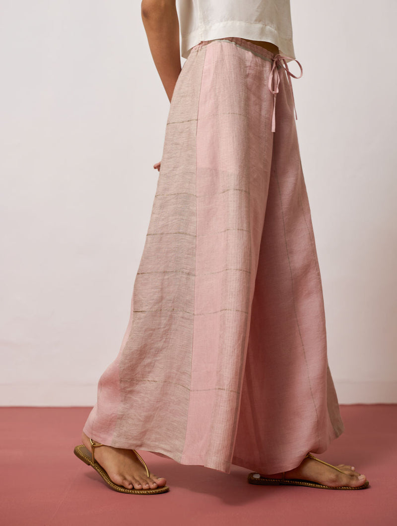 Raza Metallic Linen Co-ord-Pink linen co-ord set by Manan in pink for women in Singapore