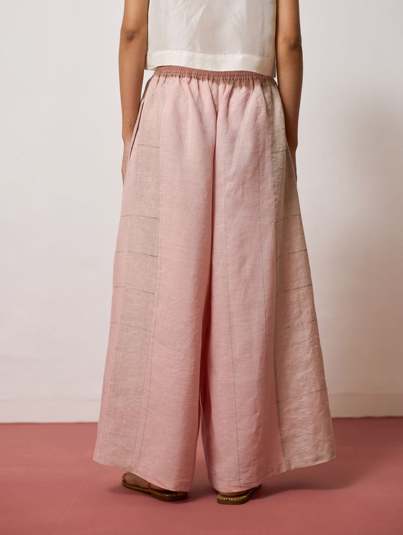 Sera Wide-Leg Metallic Linen Pants-Pink linen pant/trousers by Manan in pink for women in Singapore