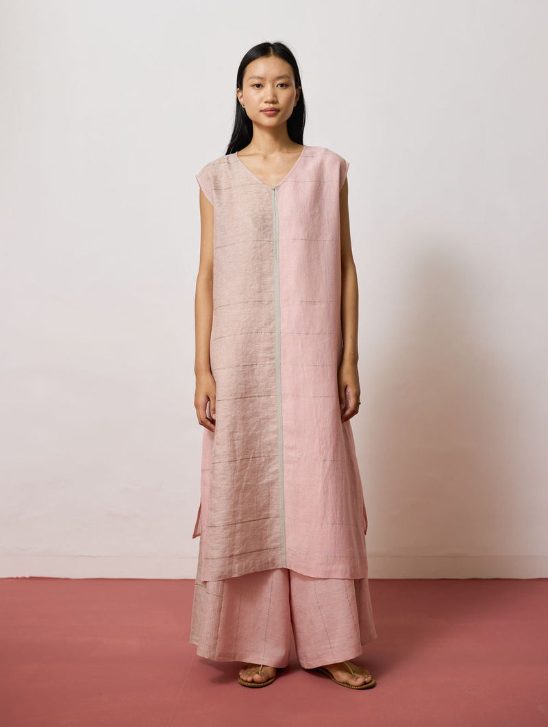 Rira Metallic Linen Long Co-ord-Pink linen co-ord set by Manan in pink for women in Singapore