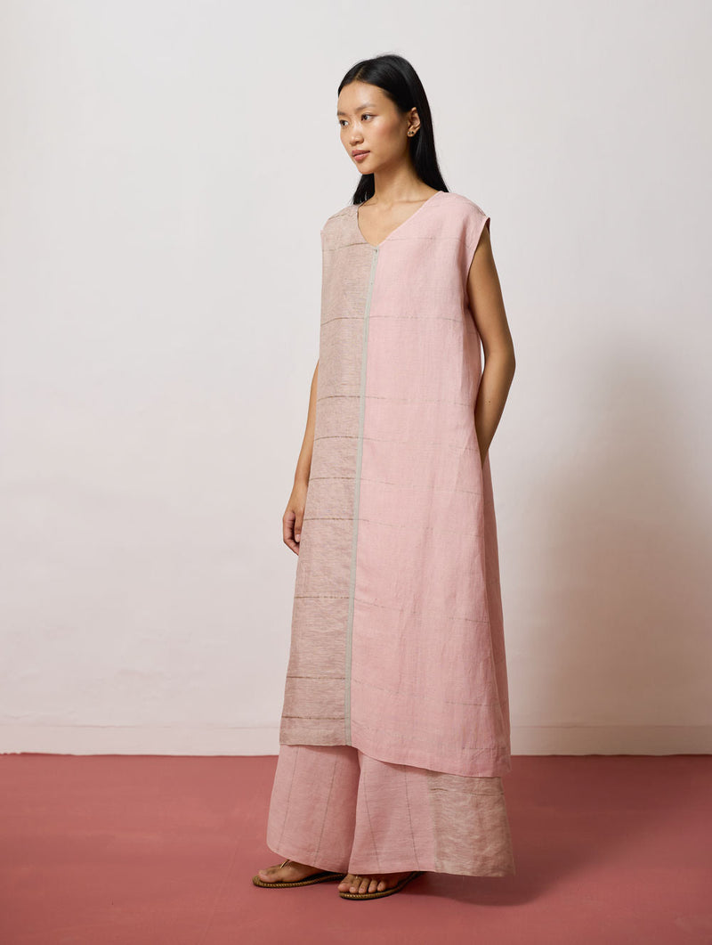 Rira Metallic Linen Long Co-ord-Pink linen co-ord set by Manan in pink for women in Singapore