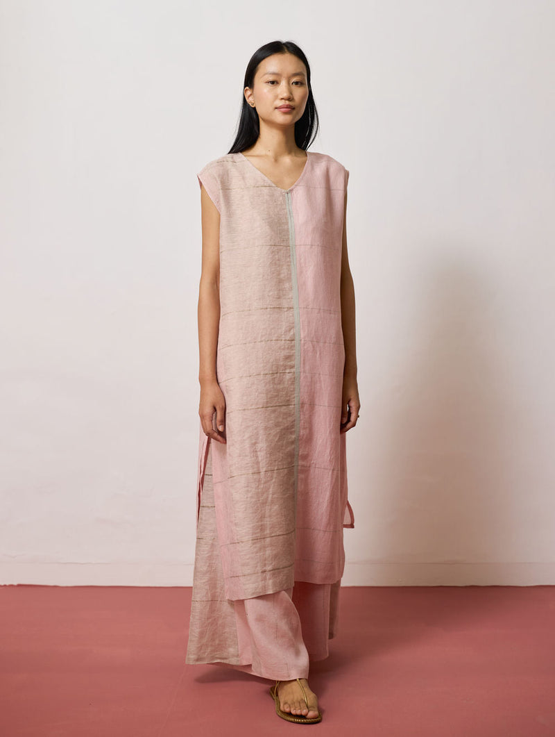 Rira Metallic Linen Long Co-ord-Pink linen co-ord set by Manan in pink for women in Singapore