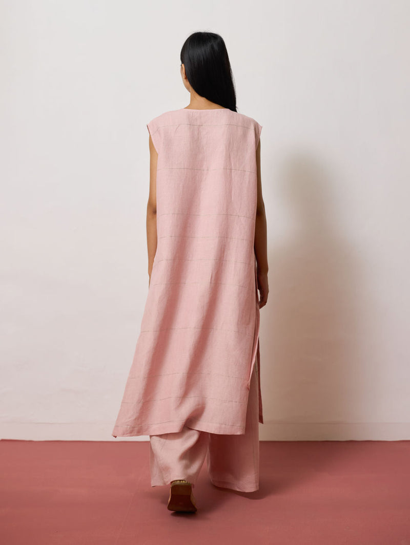 Rira Metallic Linen Long Co-ord-Pink linen co-ord set by Manan in pink for women in Singapore
