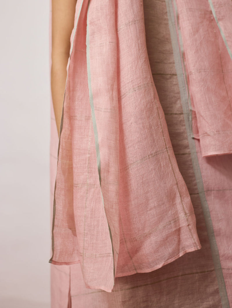 Ura Hand-Embroidered Metallic Linen Kurta Set-Pink linen kurta/kurta set by Manan in pink for women in Singapore