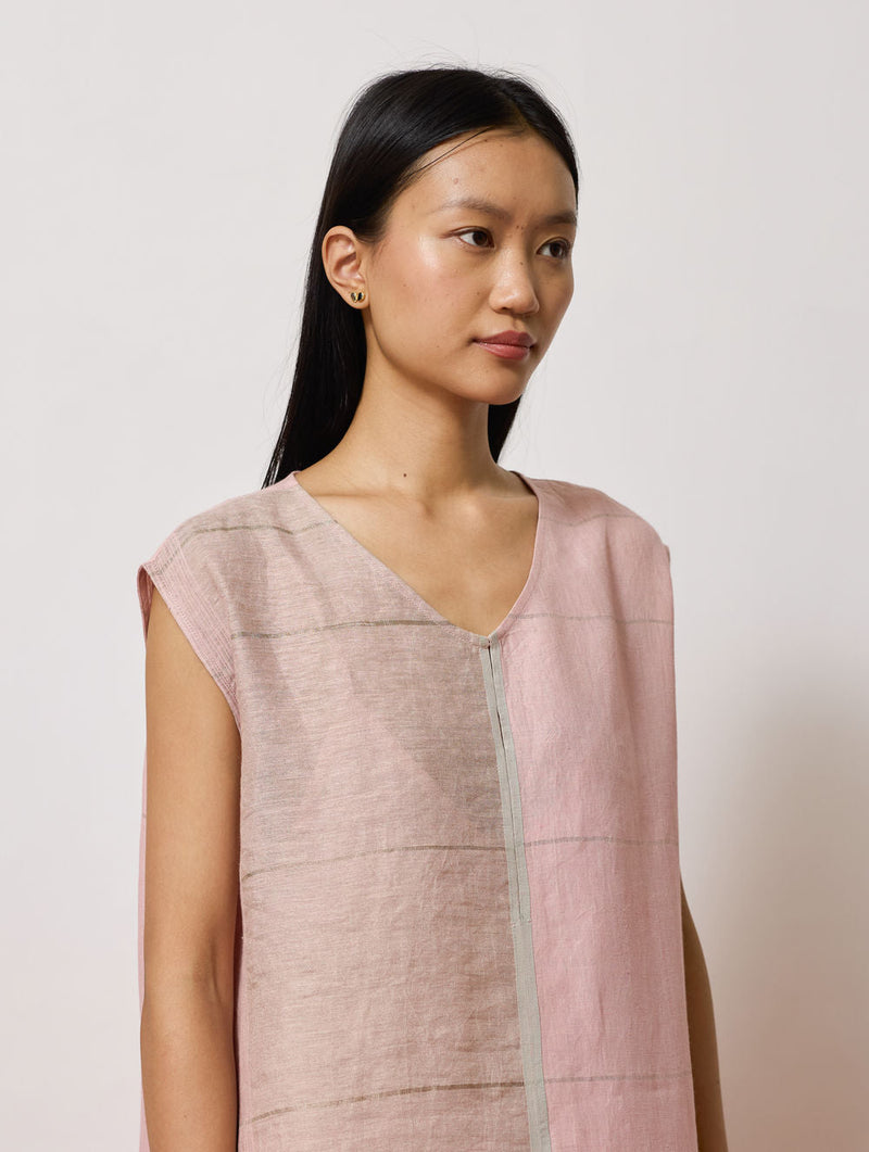 Rira Metallic Linen Long Co-ord-Pink linen co-ord set by Manan in pink for women in Singapore
