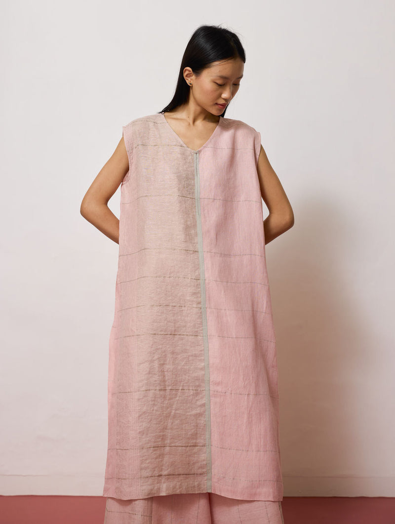 Rira Metallic Linen Long Co-ord-Pink linen co-ord set by Manan in pink for women in Singapore
